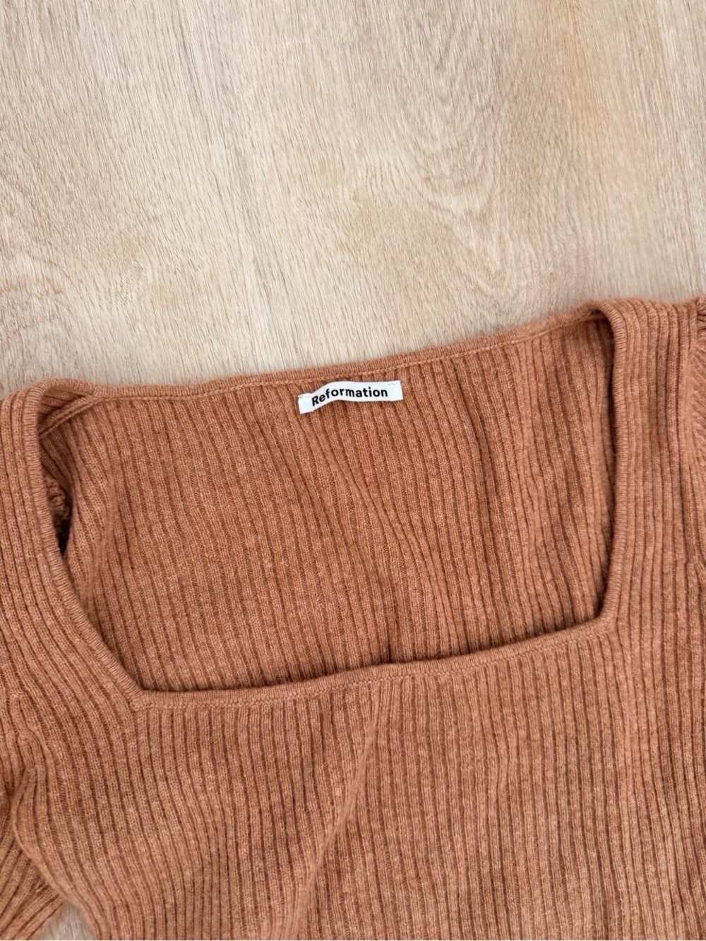 Reformation Ribbed Square-Neck Long Sleeve Top - Rust - Picture 3 of 6